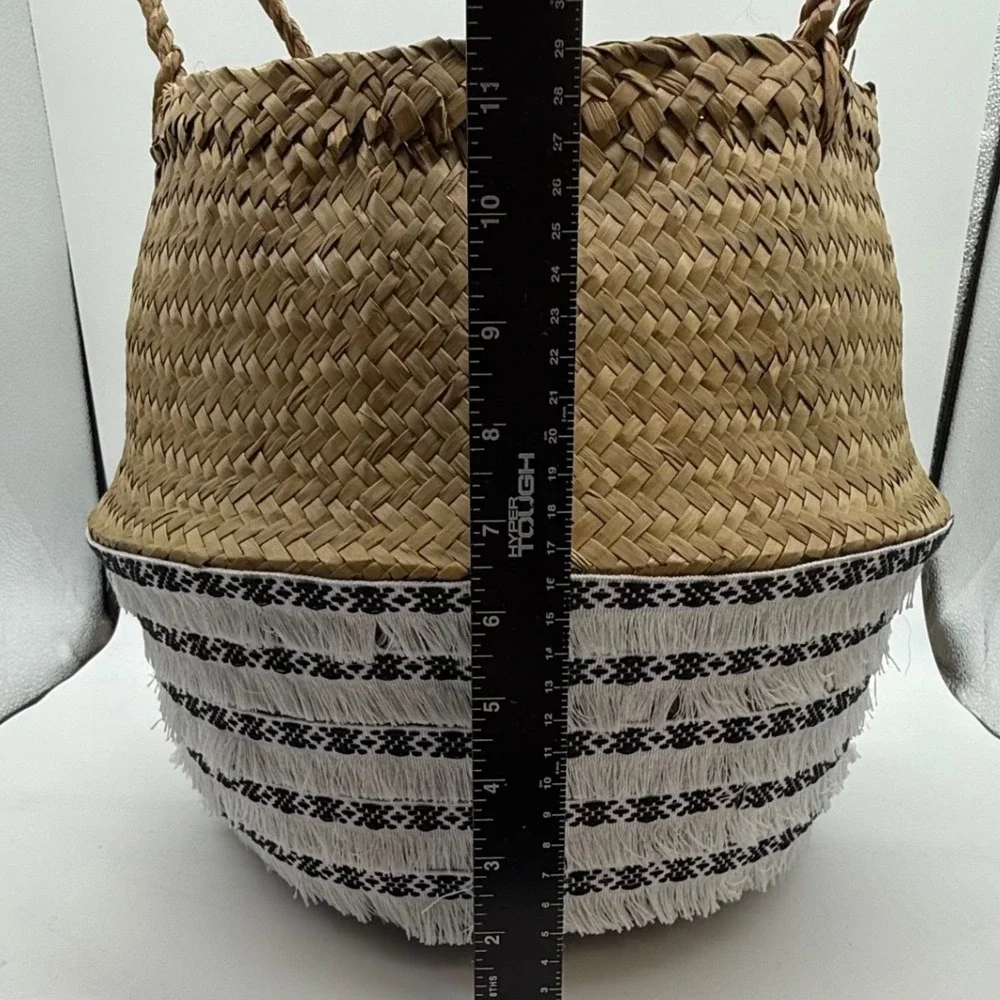 Boho‎ belly Fringe  Seagrass Basket Tote Bag Storage Decor